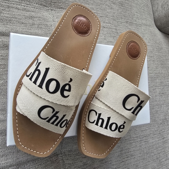 Chloe Woody Logo Slide Sandals Auth W/ Box & Dust Bags Sz 39 - Picture 3 of 12